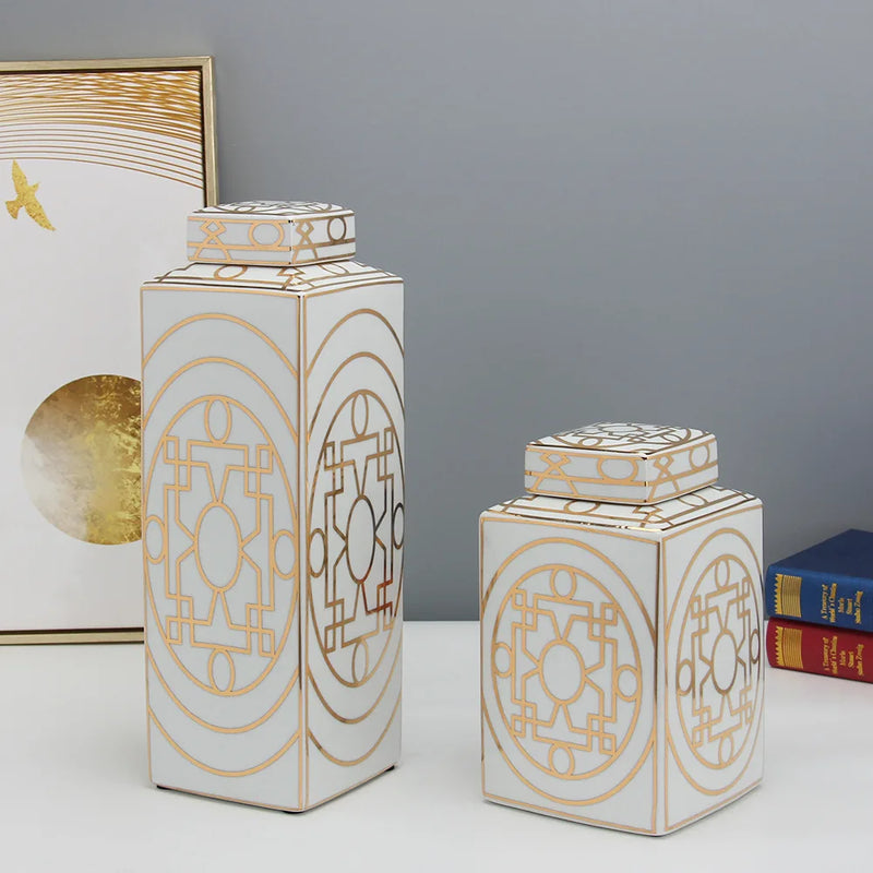 Afralia™ Gold Grain Ceramic Cylinder Storage Jar Vintage Vase Tissue Box Ornaments