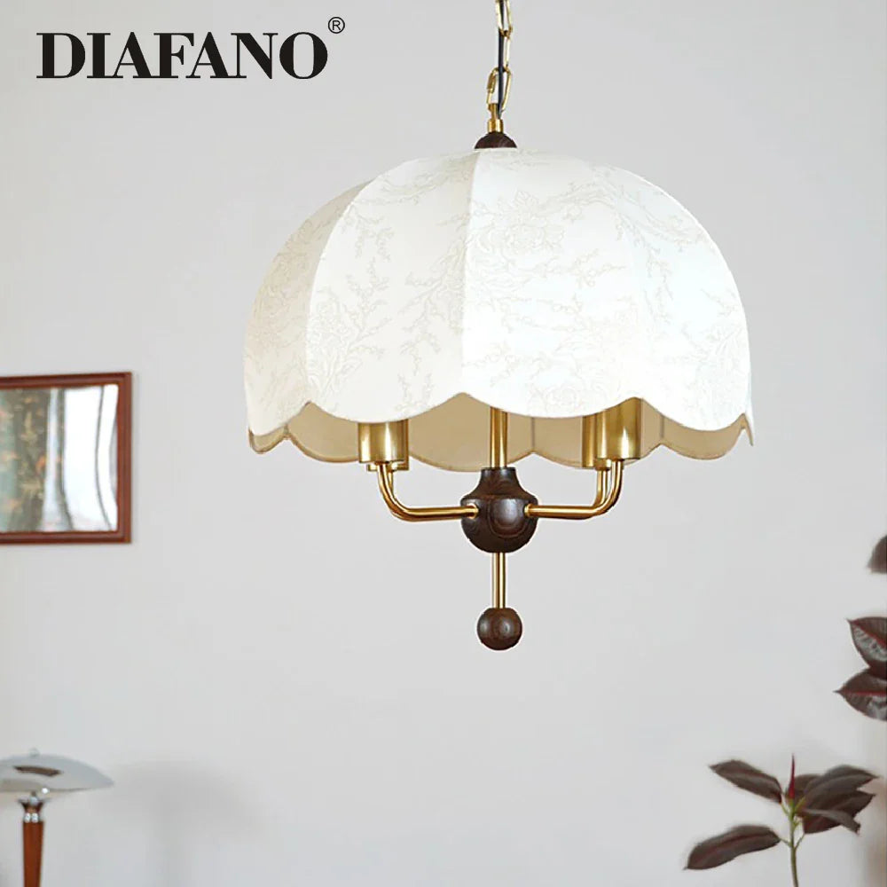 Afralia™ Korean Fabric Pendant Light for Bedroom Study Hotel Chandelier LED Lamp
