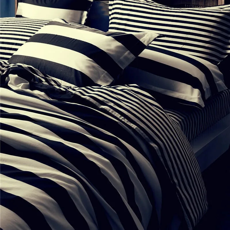 Afralia™ Nordic Cotton Black White Bedding Set: Classic Comforter Single Double Bedroom Decor
