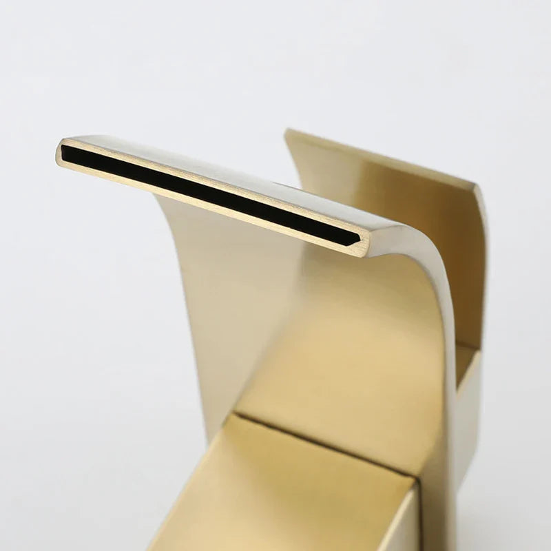 Afralia™ Brushed Gold Stainless Steel Basin Faucet Deck Mounted Hot Cold Mixer Tap