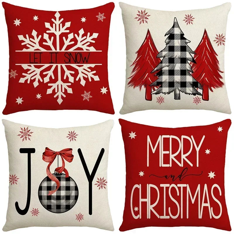 Afralia™ Christmas Elk Pillowcase 45x45cm Farmhouse Red Letter Design