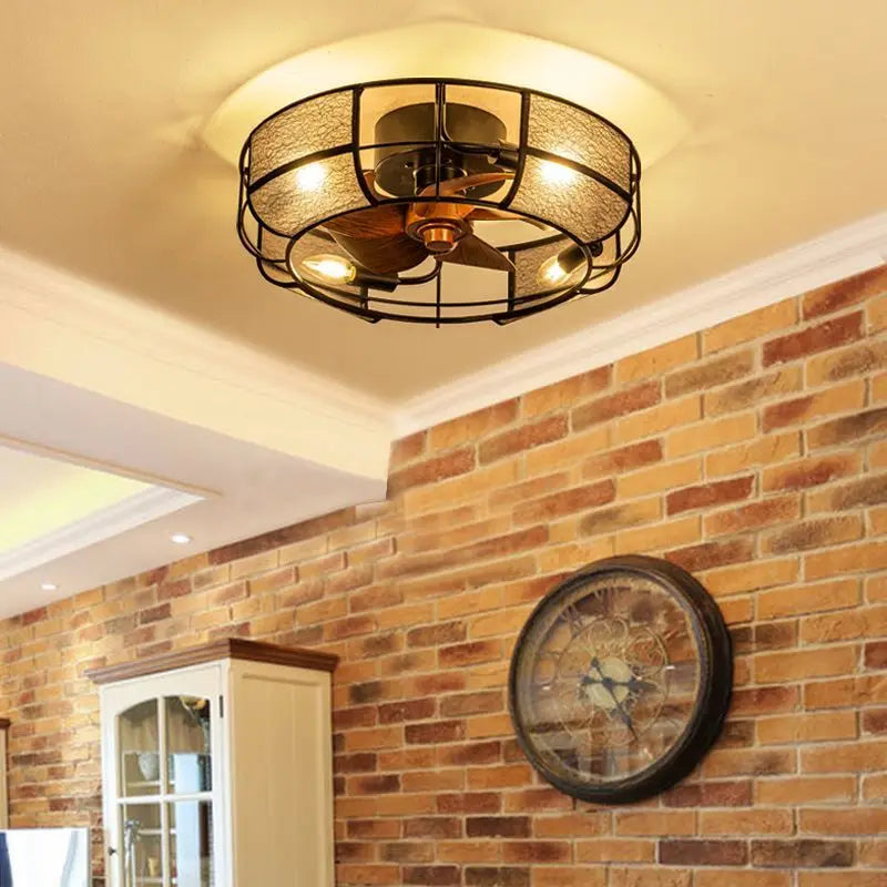 Afralia™ Retro Wrought Iron Ceiling Fan Light for Dining Room, Bedroom, and Study