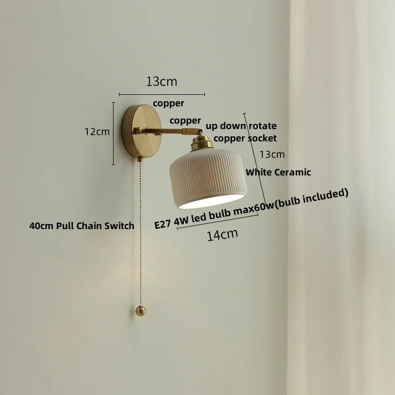 Afralia™ Nordic Ceramic LED Wall Light with Pull Chain Switch - Modern, Simple, Rotating
