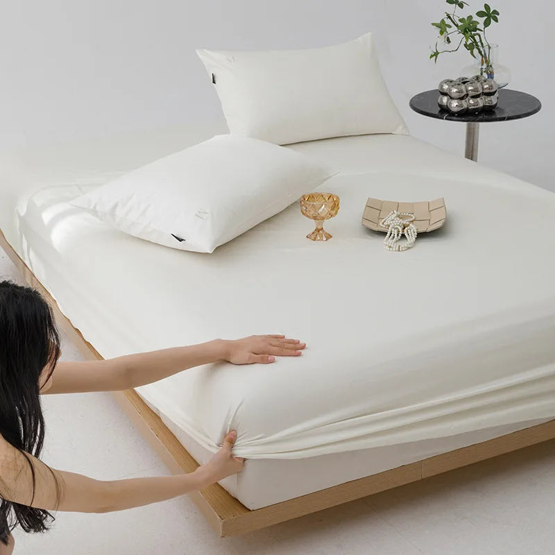 Afralia™ Luxury Satin Finish Cotton Fitted Sheet: High Quality, Skin-friendly and Breathable Bed Cover.