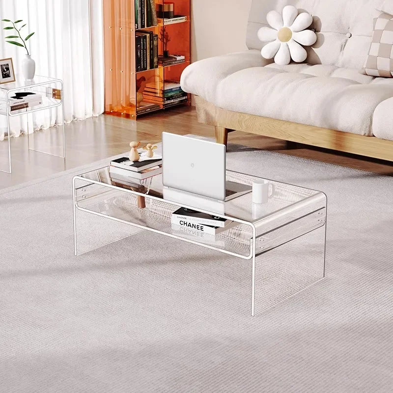 Afralia™ Transparent Acrylic Coffee Table, Creative Long Tea Table, Living Room Sofa Side Table