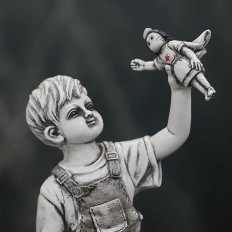 Afralia™ Banksy Sculpture Boy NHS Super Nurse Angel Figurines for Home Decor