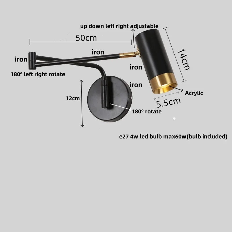 Afralia™ Rotatable LED Wall Sconce Swing Arm Light Fixture for Study and Bedside
