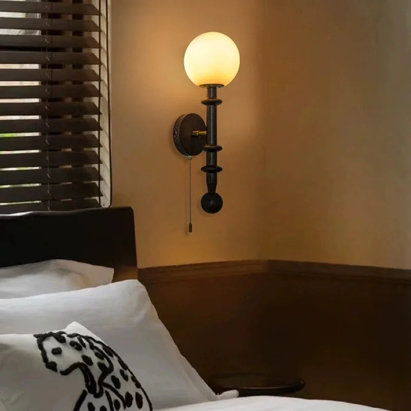 Afralia™ White Glass LED Wall Lamp French Vintage Living Room Bedroom Light