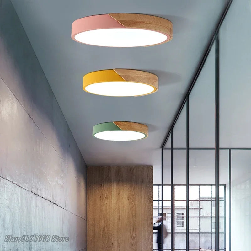 Afralia™ Wood Round Led Ceiling Light for Living Room Kitchen - Modern Nordic Home Lighting