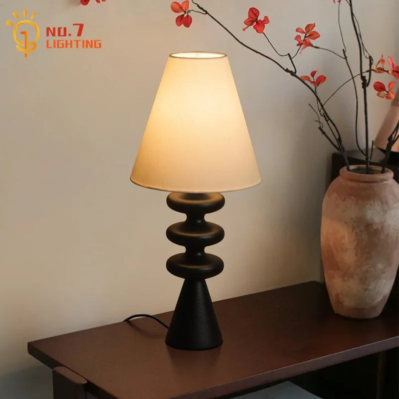 Afralia™ Medieval Solid Wood Table Lamp LED E27 Art Decor Desk Lights