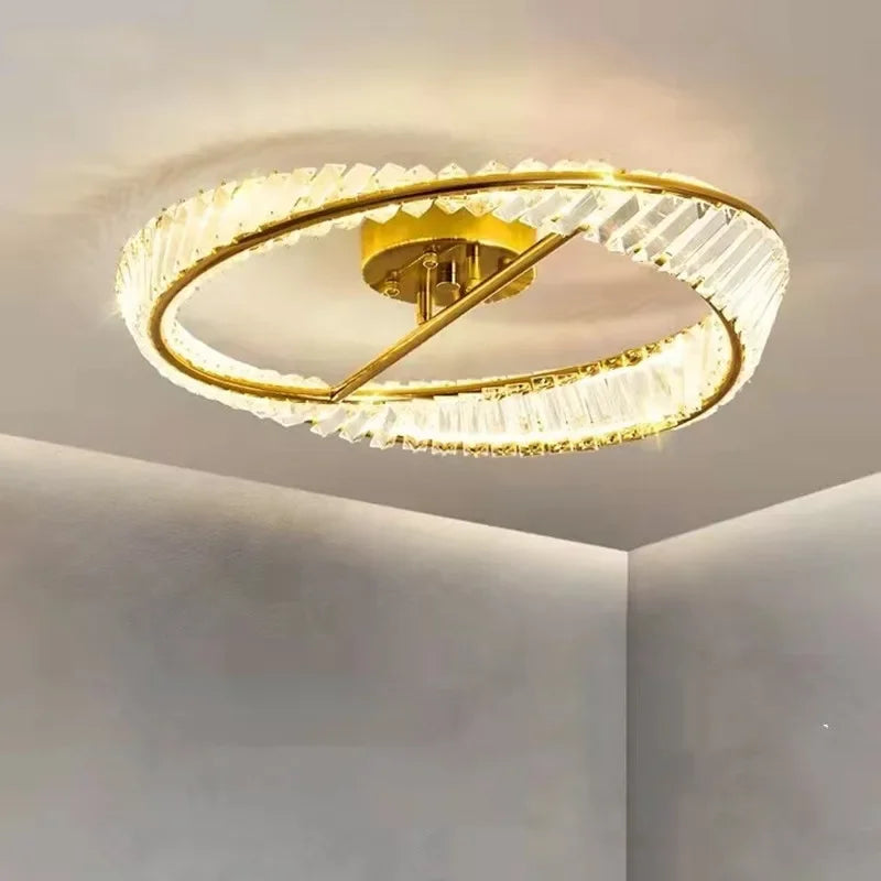 Afralia™ Gold Metal LED Dimmable Ceiling Light with K9 Crystals