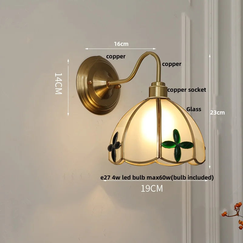 Afralia™ Glass Brass Wall Sconce LED Light Fixture for Dining Living Room Bathroom Mirror