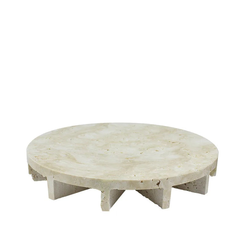 Afralia™ Marble Tray: Vintage Travertine Pedestal Bowl for Kitchen Counter Decor
