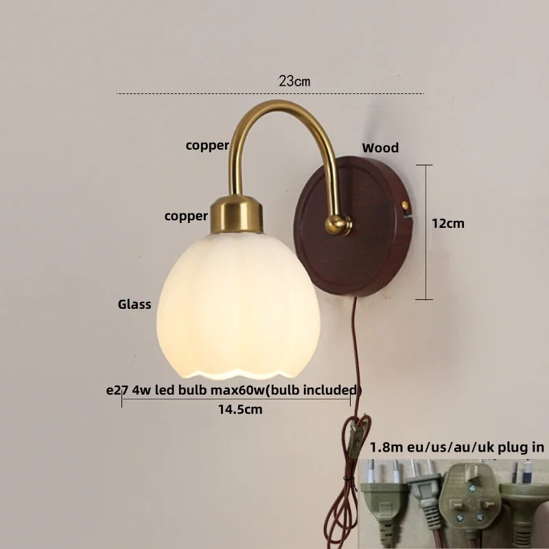 Afralia™ Glass LED Wall Sconce with Pull Chain Switch for Hallway, Bedroom, and Foyer