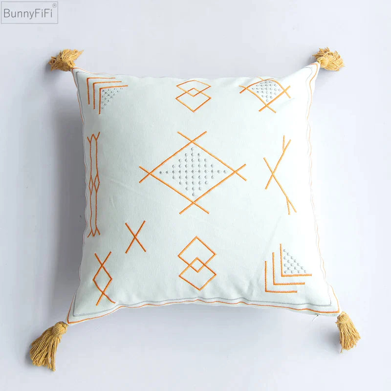 Afralia™ Moroccan Embroidered Cushion Cover 45x45cm with Tassels for Home Decoration