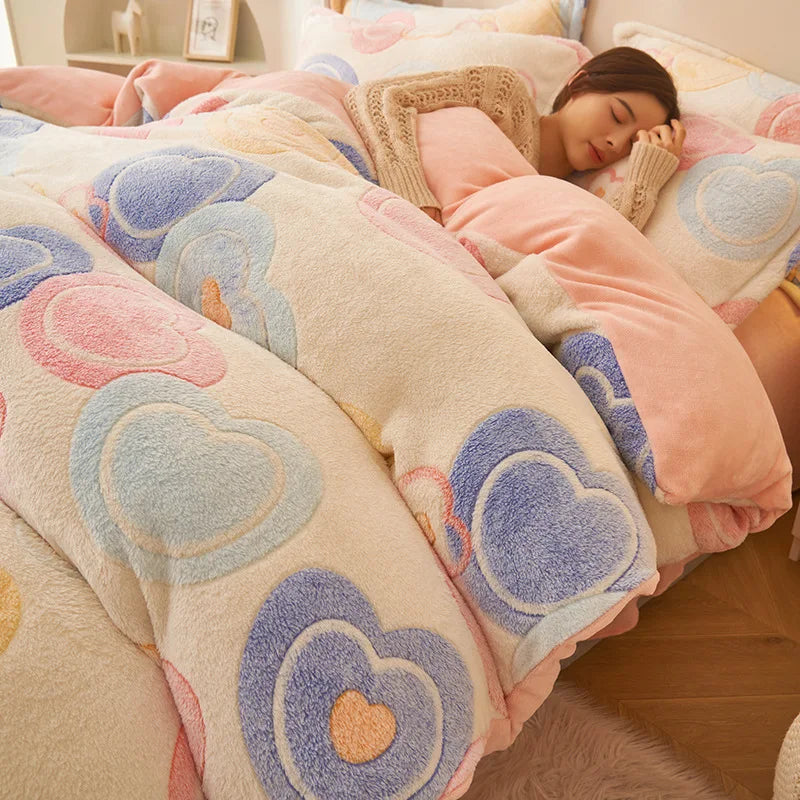 Afralia™ Snowflake Velvet Duvet Cover: Cartoon Jacquard, Soft & Fluffy Bedding for Autumn/Winter