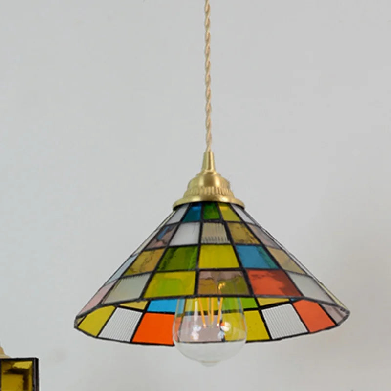 Afralia™ Colorful Glass Magic Cube LED Pendant Lights Tiffany Style Wood Hang Lamp