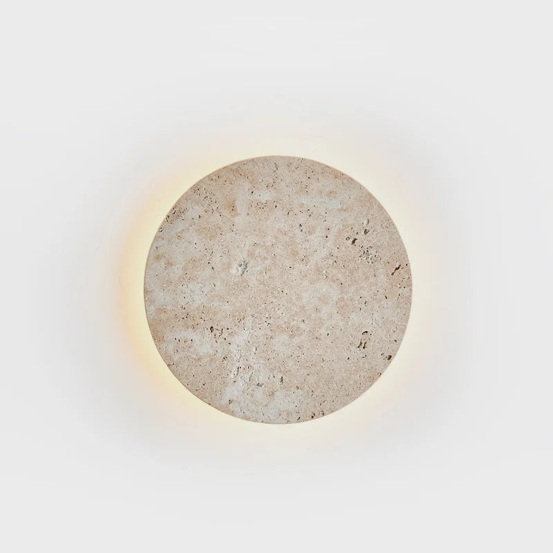 Afralia™ Round Natural Stone Art LED Wall Lamp for Bedroom Decor