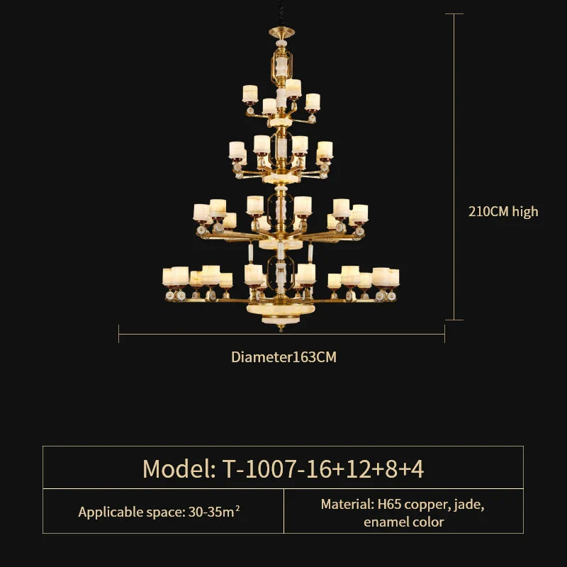 Afralia™ All Copper Jade Chandelier, Modern Chinese Style for Living Room, Bedroom, Dining Room.