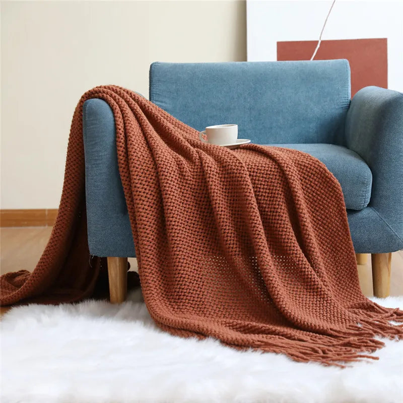Afralia™ Cozy Nordic Knit Sofa Blanket with Tassels & Fleece Throw