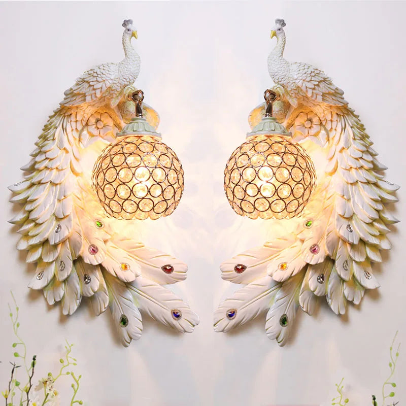 Afralia™ Peacock Resin Wall Lamp: Nordic Style LED Light for Bedroom, Living Room, Staircase