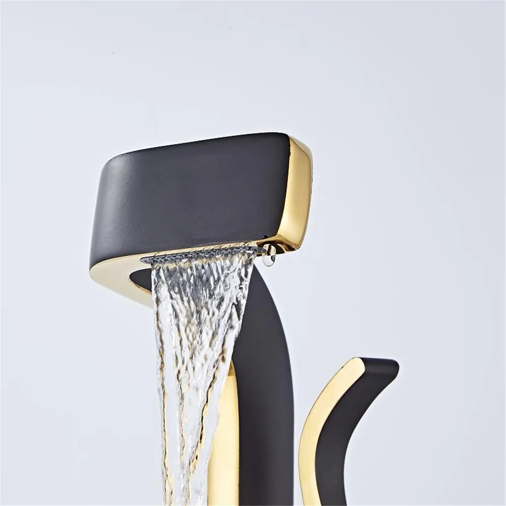 Afralia™ Modern Black Gold Basin Faucet - Brass Bathroom Mixer, Hot & Cold Elegant Crane