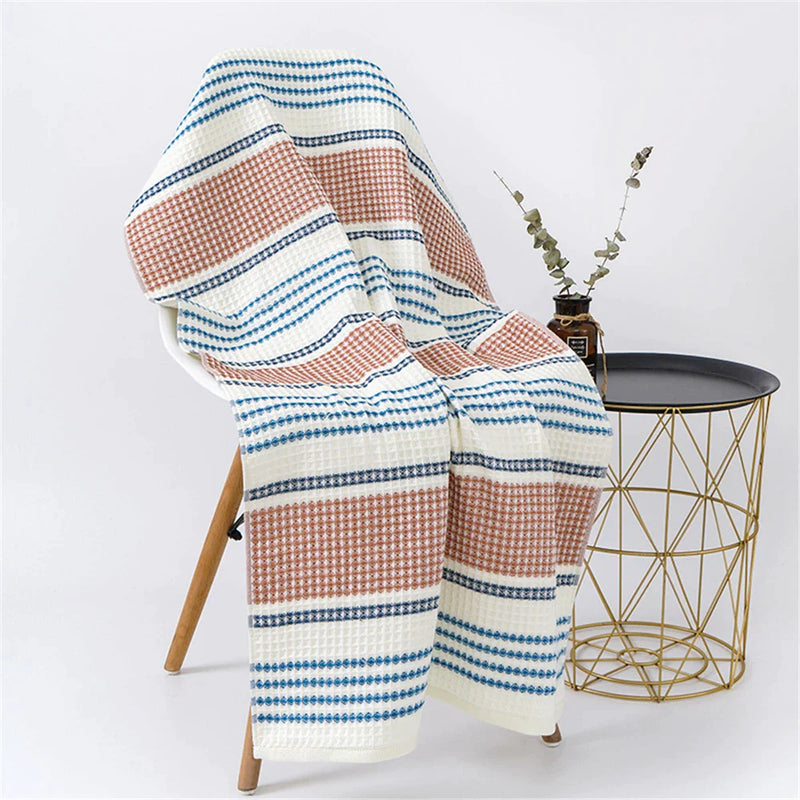 Afralia™ Japanese-Inspired Waffle Stripe Towel Set - Adult & Children Sizes