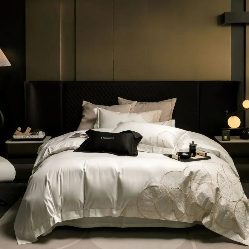 Afralia™ Embroidered Egyptian Cotton Bedding Set - Queen/King, Luxury Bed Sheet & Pillowcases