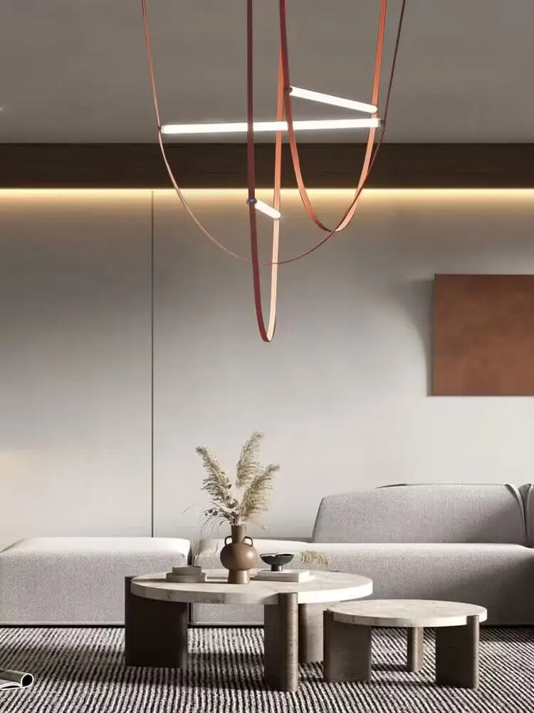 Afralia™ Modern Leather Belt Chandelier for Villa Living Room, Cafe & Restaurant