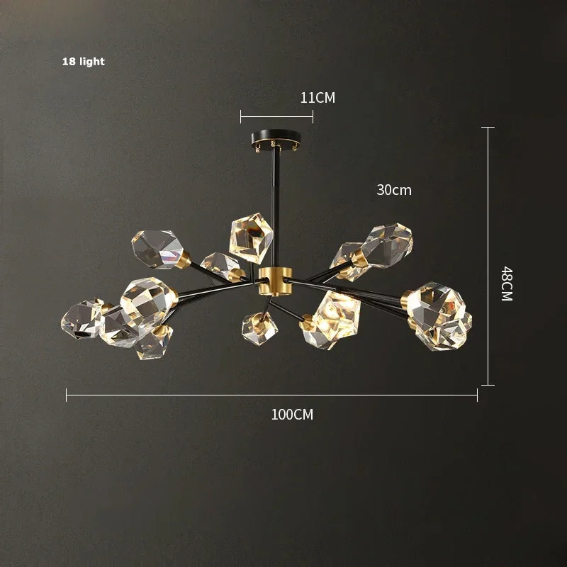 Afralia™ Modern Gold Black Crystal Chandelier LED Light