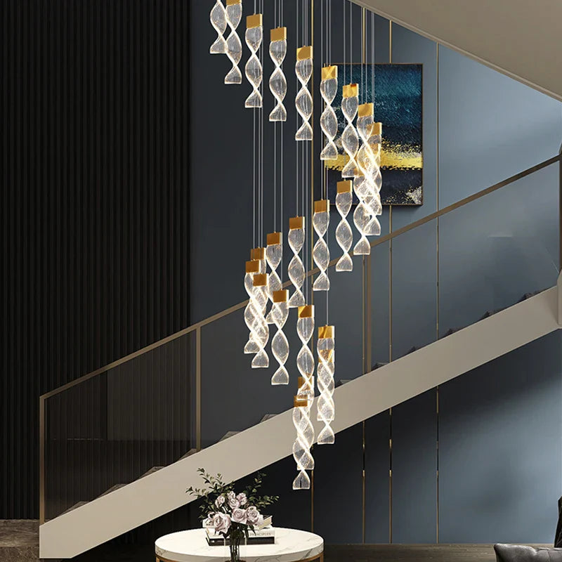 Afralia™ Modern LED Double Staircase Chandelier - Designer Nordic Loft High-Rise Lighting