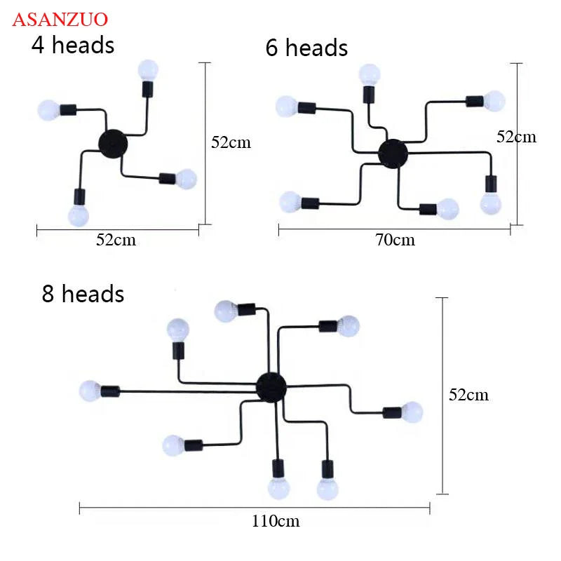 Afralia™ Vintage Rod Wrought Iron Chandelier for Living Room - Industrial Loft Nordic Ceiling Lighting