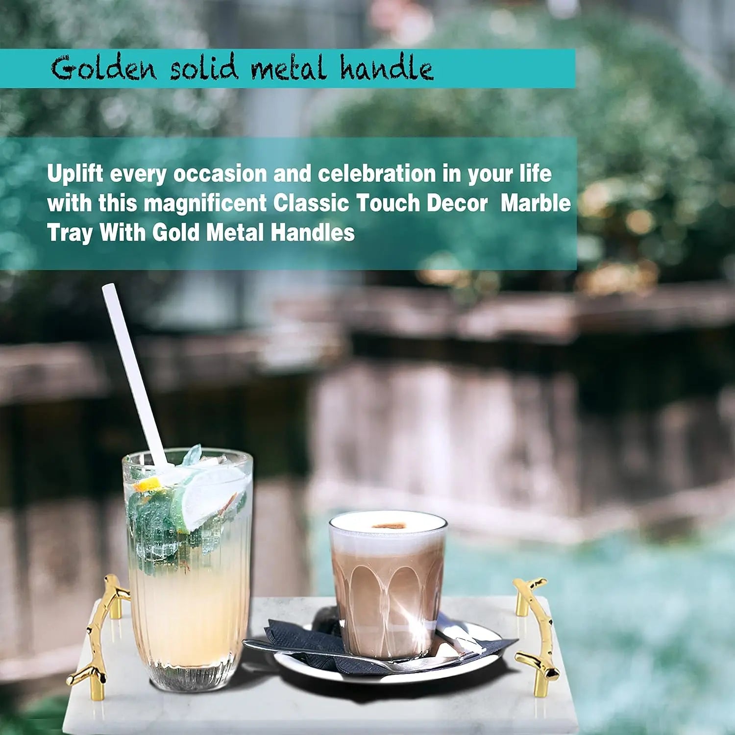 Afralia™ Marble Vanity Tray with Golden Accents, Elegant Serving Tray for Home Décor and Organization