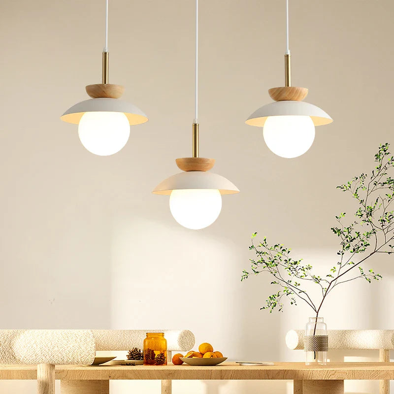 Afralia™ Wood Iron LED Hanging Light Bar Modern Pendant Lamp for Bedroom Dining Living Room