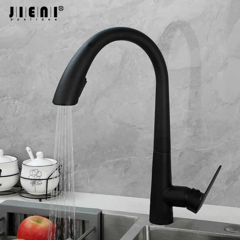 Afralia™ Swan Neck Kitchen Faucet: 360° Swivel Pull Out Mixer Tap with Hot Cold Water