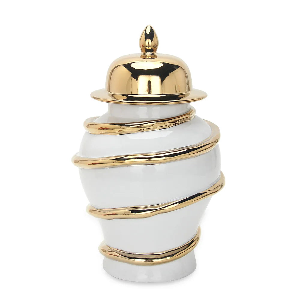 Afralia™ Ceramic Golden General's Striped Ginger Jar Flower Vase for Home Decoration