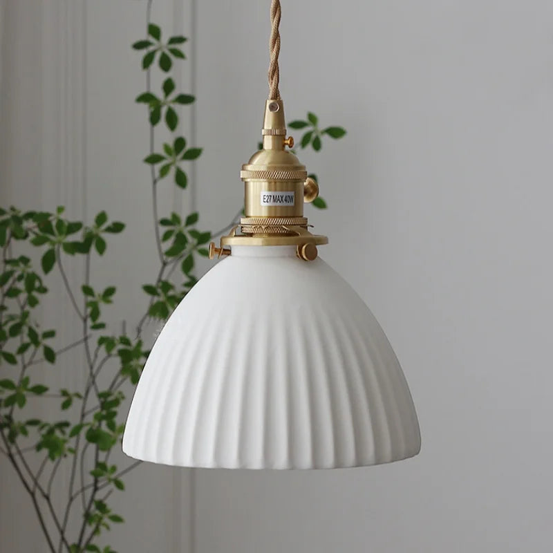 Afralia™ Ceramic LED Pendant Light Fixture with Adjustable Wire, Brass Knob Switch