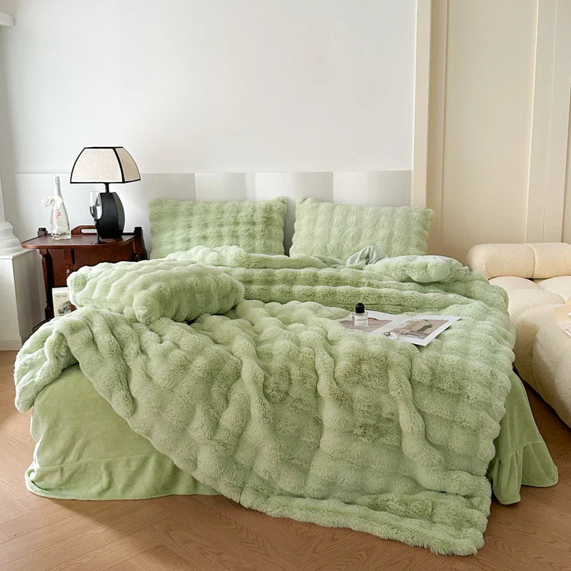 Afralia™ Deluxe Faux Rabbit Fur Bedding Set: Soft Velvet, Plush Warmth for Winter