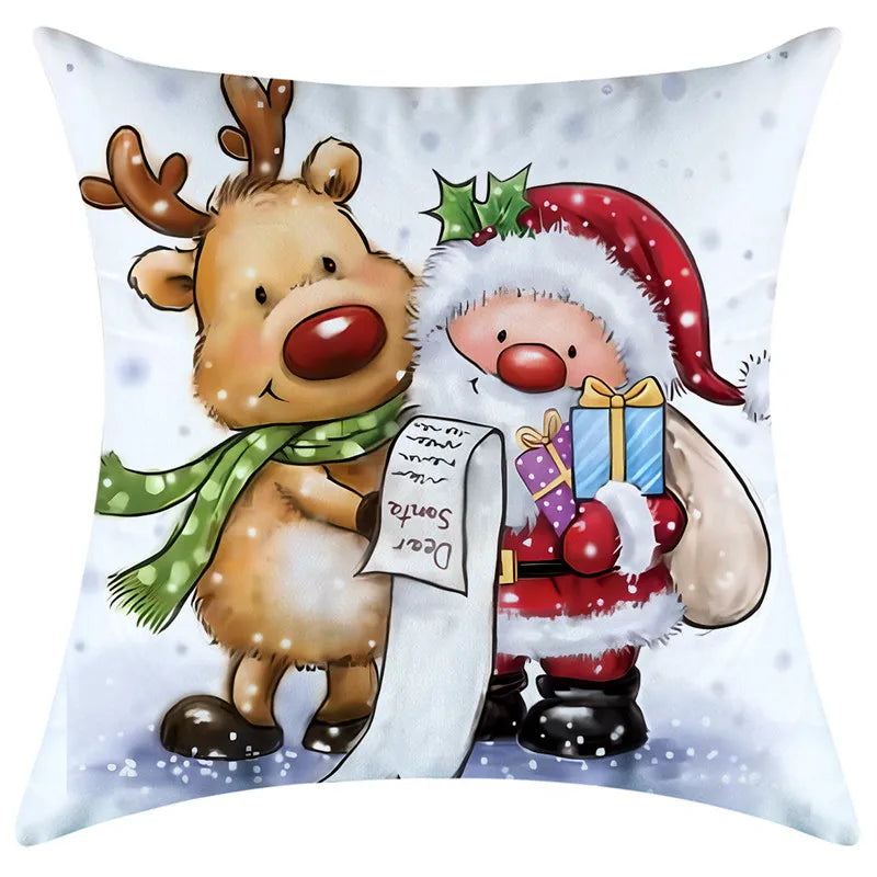 Afralia™ Christmas Pillowcase Deer Santa Tree Bear Print Cushion Cover