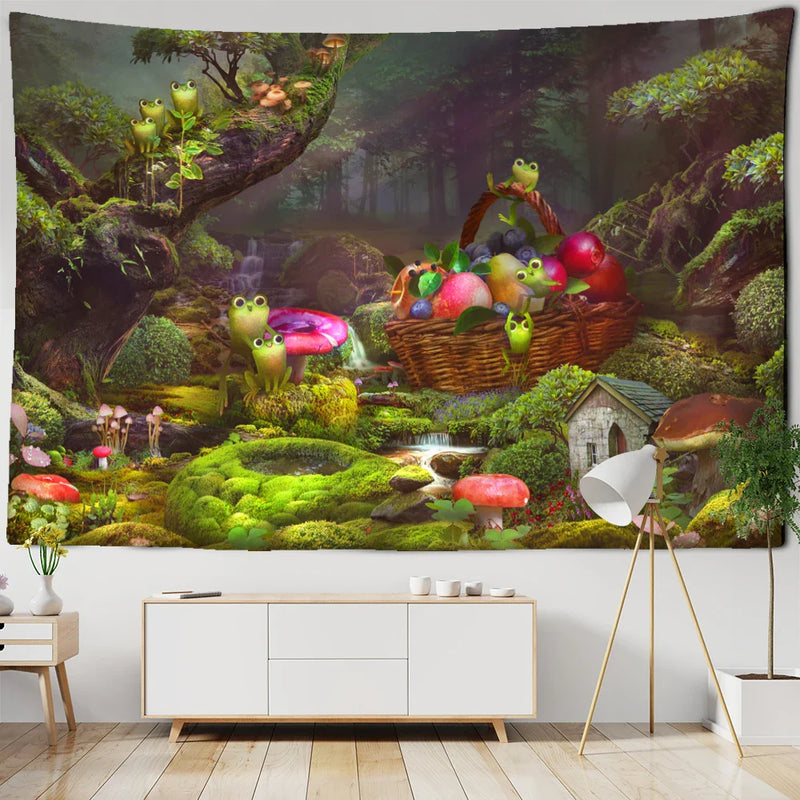 Afralia™ Little Frog Tapestry Wall Hanging - Forest Psychedelic Art for Kids' Room
