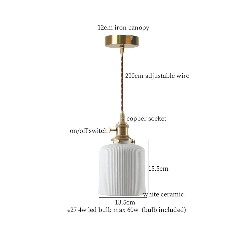 Afralia™ Patterned Ceramics LED Pendant Lights Vintage Copper Hanging Lamp