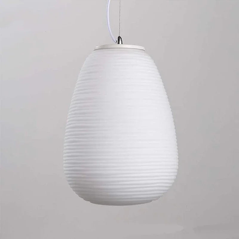 Afralia™ Glass Whorls Cocoon Pendant Light - Milky White, Modern Hanging Lamp