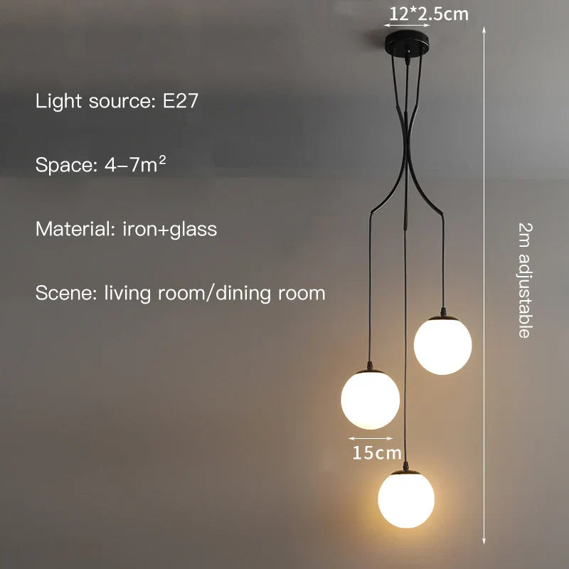 Afralia™ Glass Ball LED Chandelier, Modern Minimalist Loft Villa Staircase Decor
