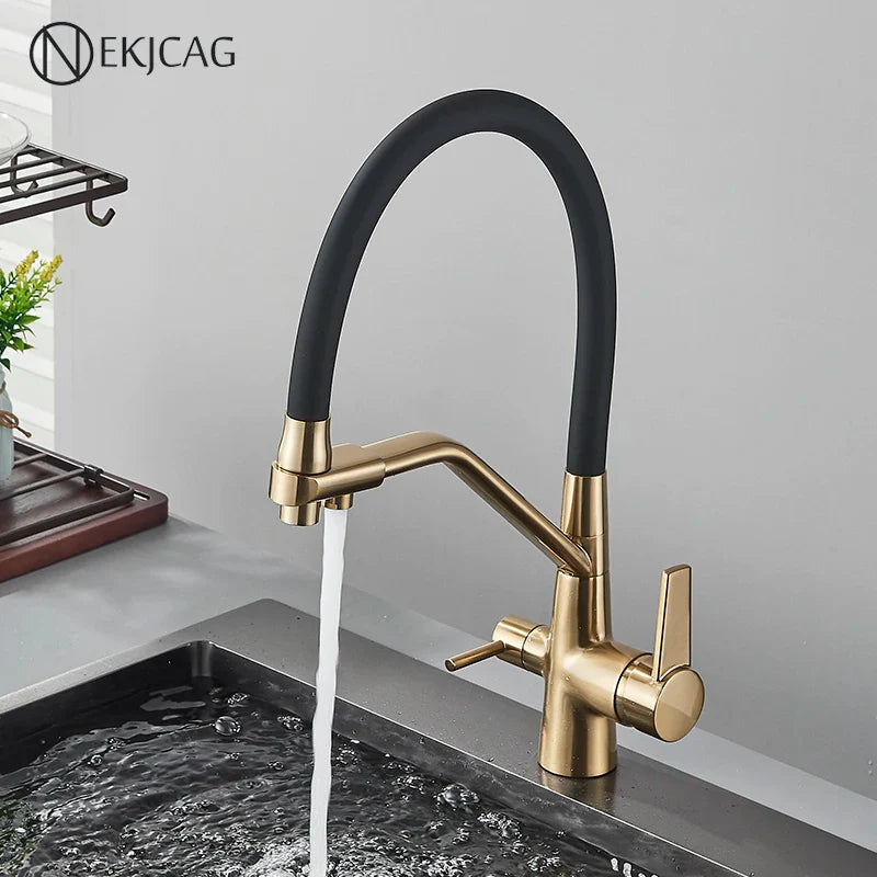 Afralia™ Gold Filter Kitchen Faucet 360° Rotation Purification Sink Tap