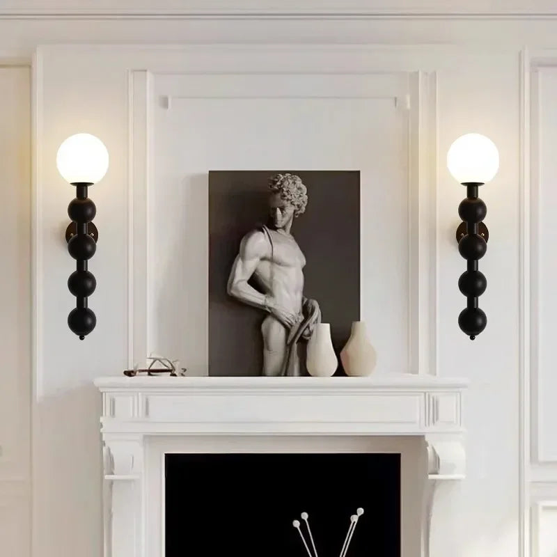 Afralia™ Wood Glass Ball Wall Sconce: Long LED Fixture for Living Room, Bedroom, Hotel