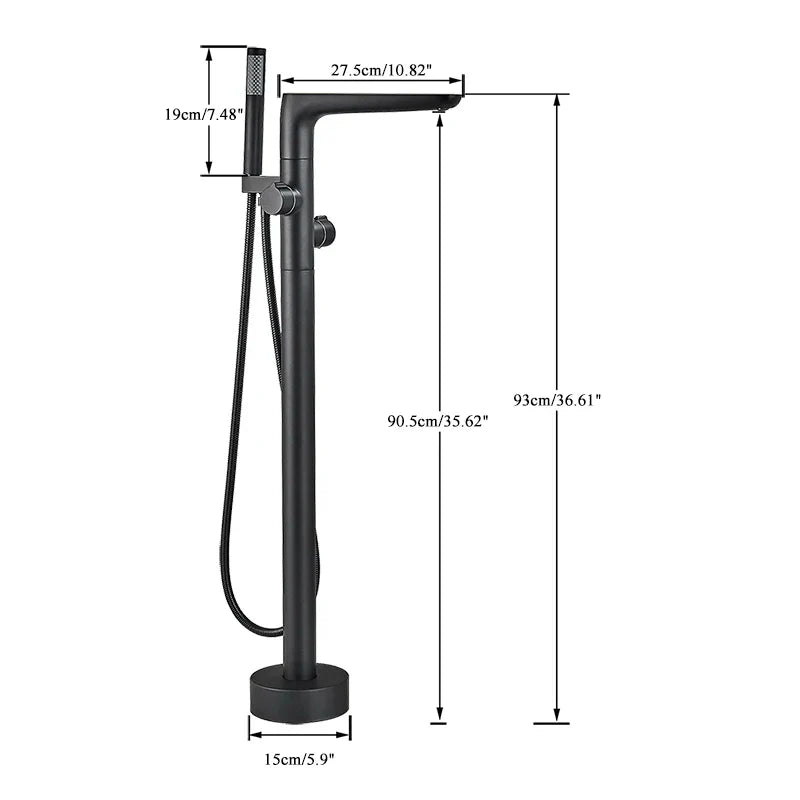 Afralia™ Dual Handle Black Waterfall Bathtub Faucet Floor Standing Set for Bathroom