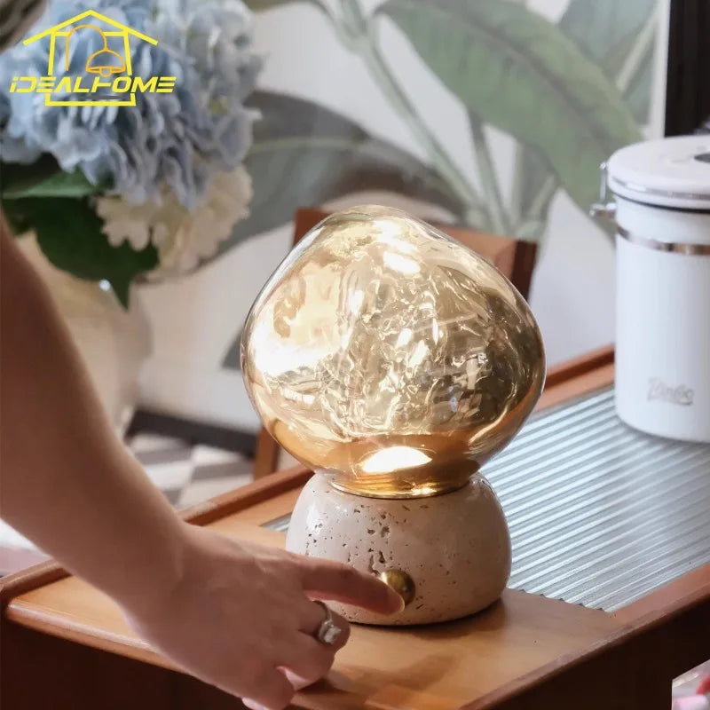 Afralia™ Glass Marble Table Lamp Touch Switch USB Charging Desk Light