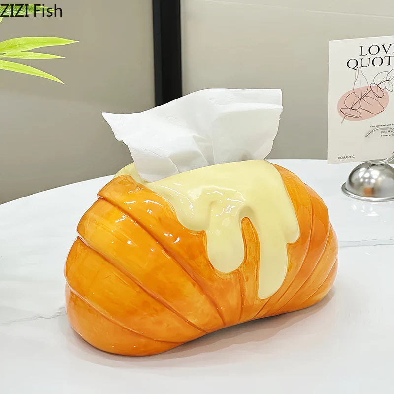 Afralia™ Croissant Ceramic Tissue Box: Charming Table Decoration for Coffee Table and Bedside