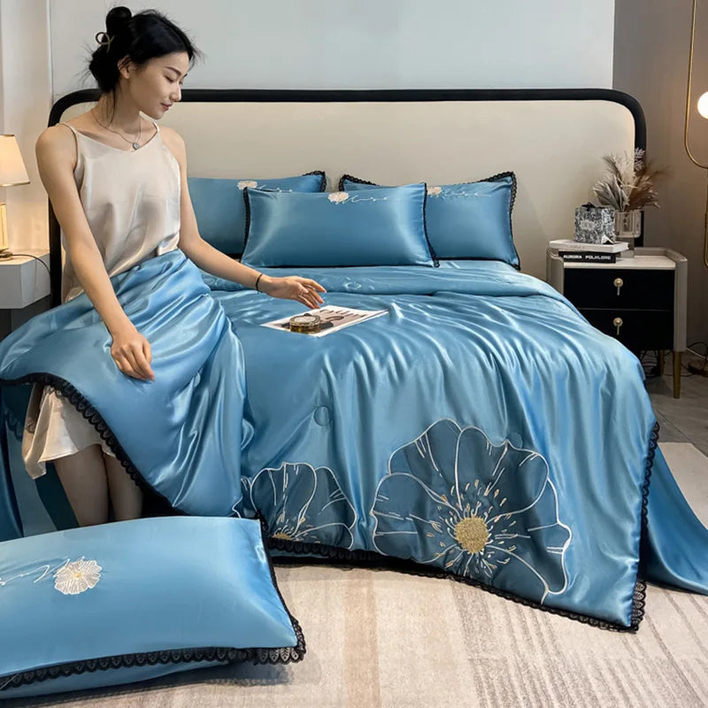 Afralia™ Luxury Applique Embroidery Quilt Set - Silky Soft Queen Duvet Bedding