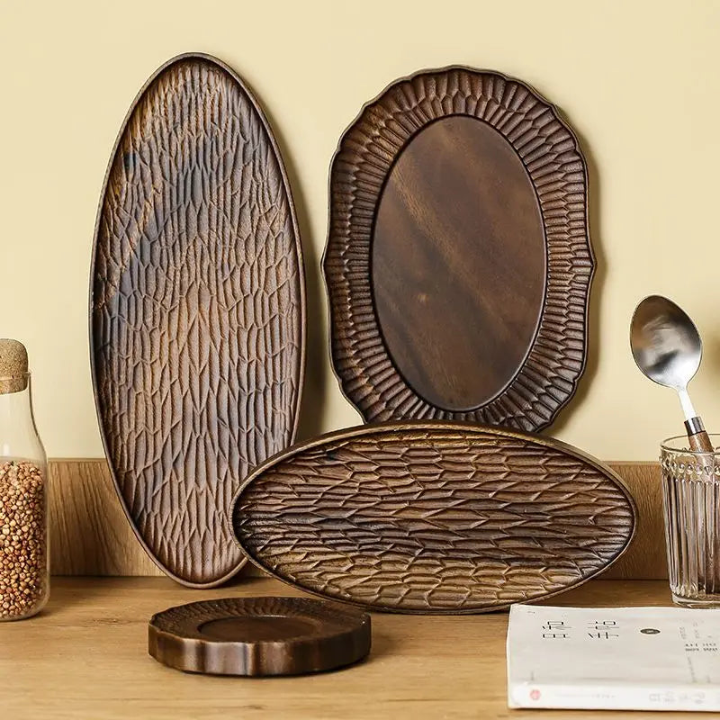 Afralia™ Wooden Plates, Tea Plates, Dinner Plates, Fruit Trays, Household Walnut